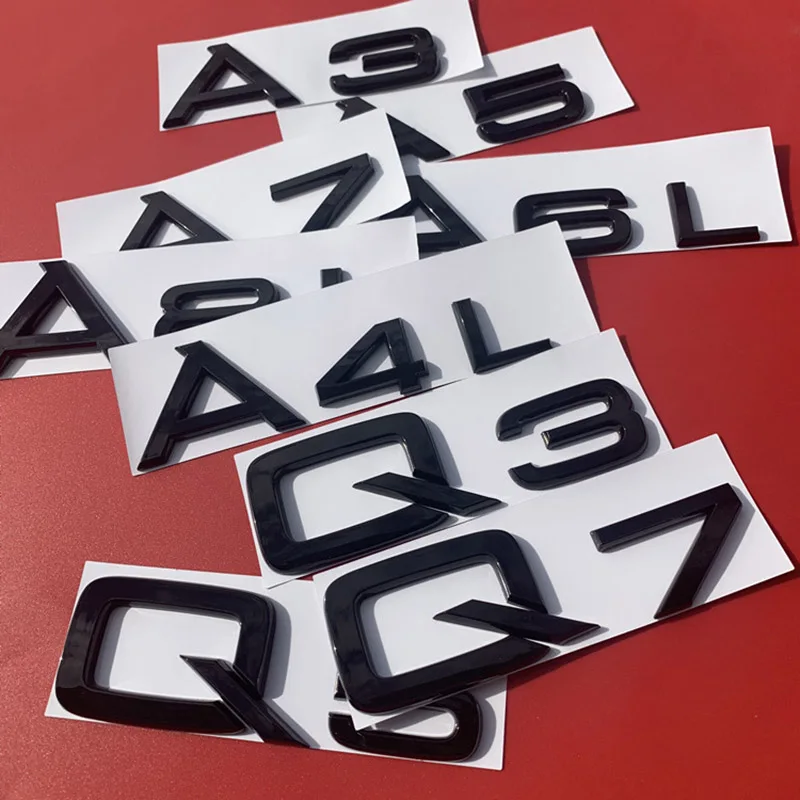 

For Audi Bright Glossy Black 1.8T 2.0T 2.4 2.5 2.8 3.0T 3.2 3.6 4.2 A3 A4L A5 A6L A7 A8L Q3 Q5 Q7 Car Emblem Trunk Badge Sticker