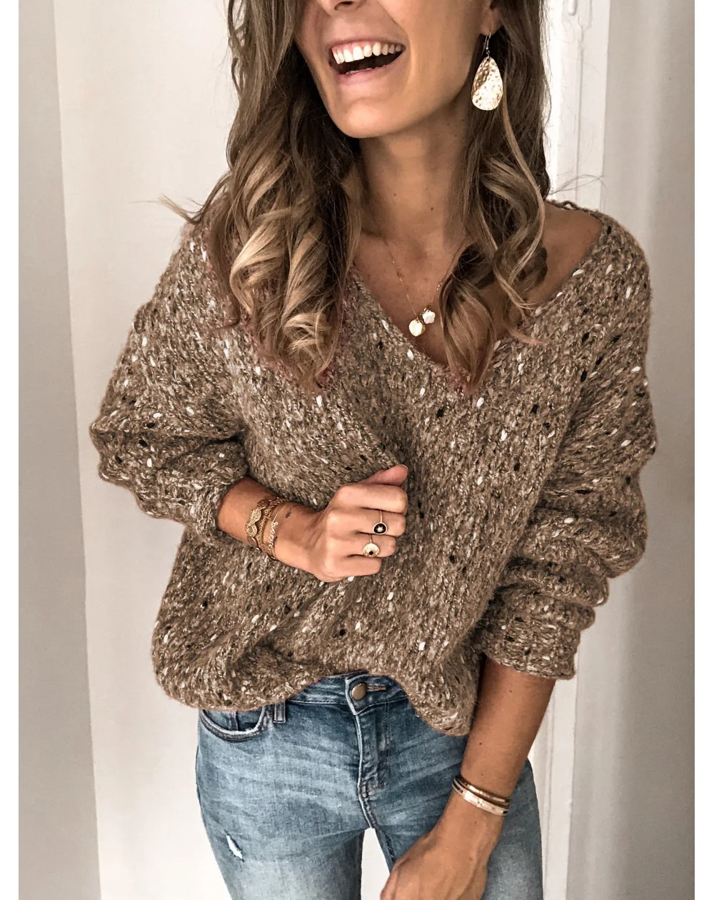 Women Casual Knitted V-neck Sweaters Autumn Winter Long Sleeve Pullovers Sweater 2019 Fashion Loose Jumper Female | Женская одежда