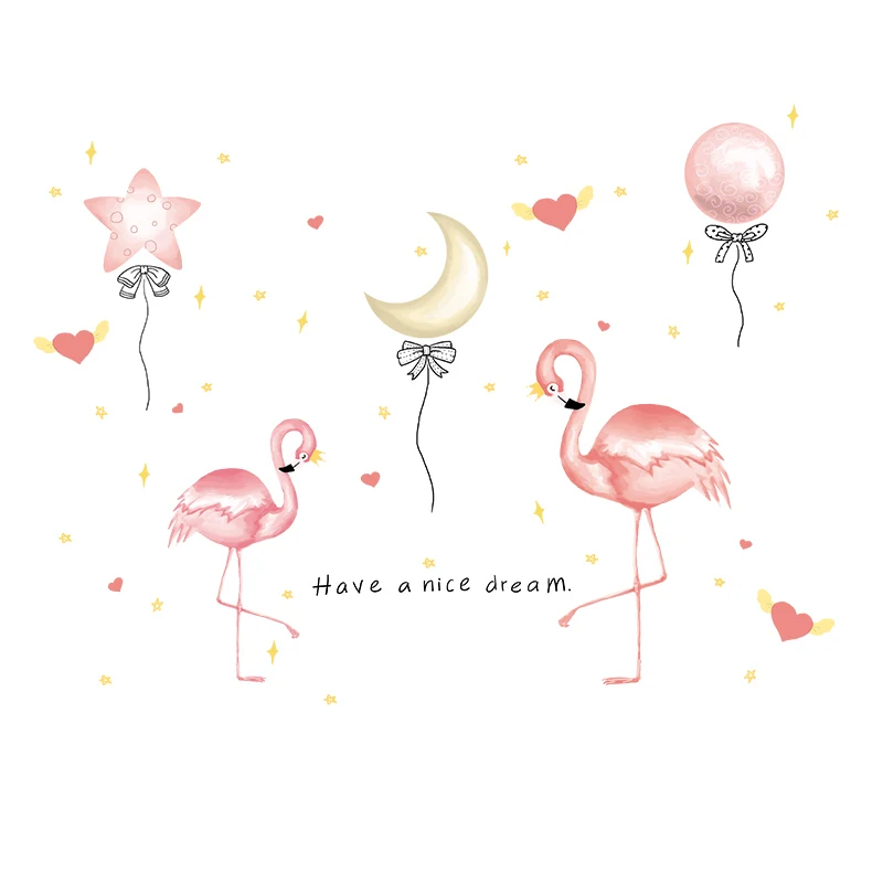 

Cartoon Girl Wall Stickers DIY Flamingo Balloons Mural Decals for Baby Room Kids Bedroom Home Decoration