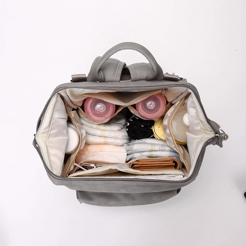 Bolsa de pa&ntilde;ales de cuero PU, mochila de maternidad impermeable para cochecito de beb&eacute;, bolsas de mam&aacute;, bolsa de pa&ntilde;ales de PU, bolsa de botella de gran capacidad-2