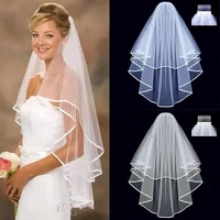 simple short tulle wedding veils two layer with comb white ivory bridal veil for bride for marriage wedding accessories