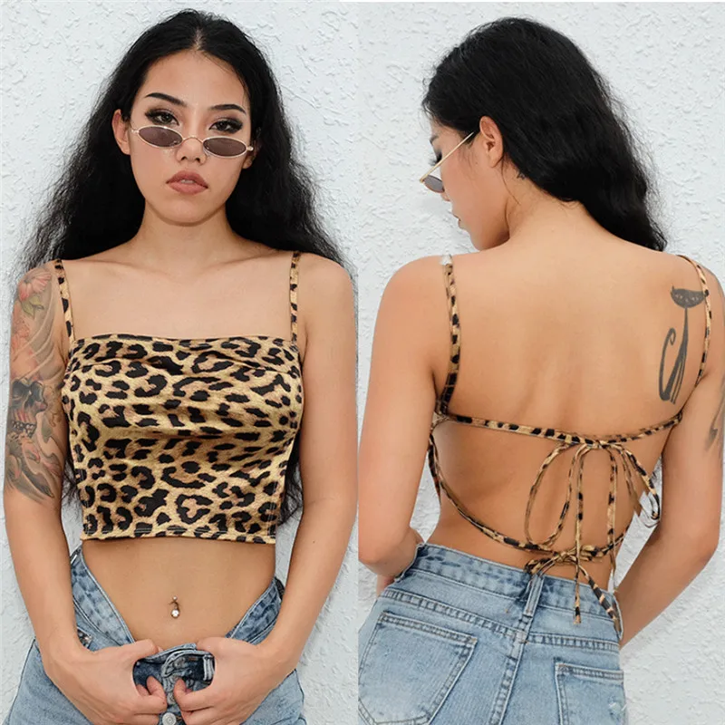 

Sexy Womens Summer Leopard Camis Tanks Crop Tops Ladies Backless Tees Bandeau Sleeveless Vest Camis Tops Clubwear топы женские