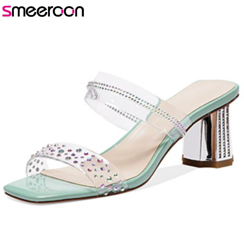 

smeeroon 2020 new fashion casual party shoes women sandals crystal pvc transparent high heels summer sandals ladies big size 40