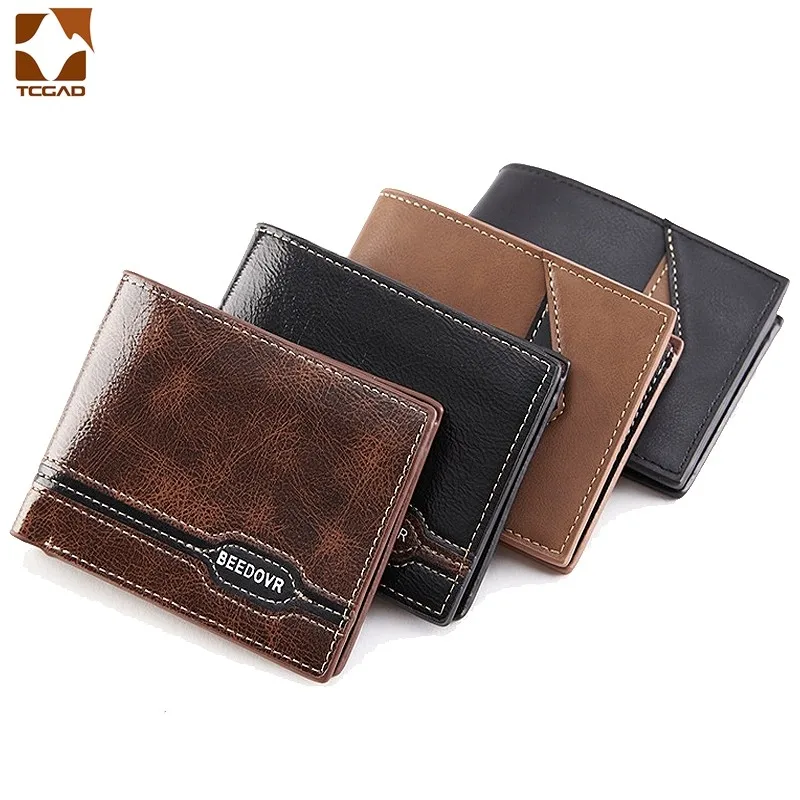 

Деловой кожаный кошелек для мужчин, короткий дизайнерский маленький бумажник в стиле пэчворк, мужской держатель для монет и карт