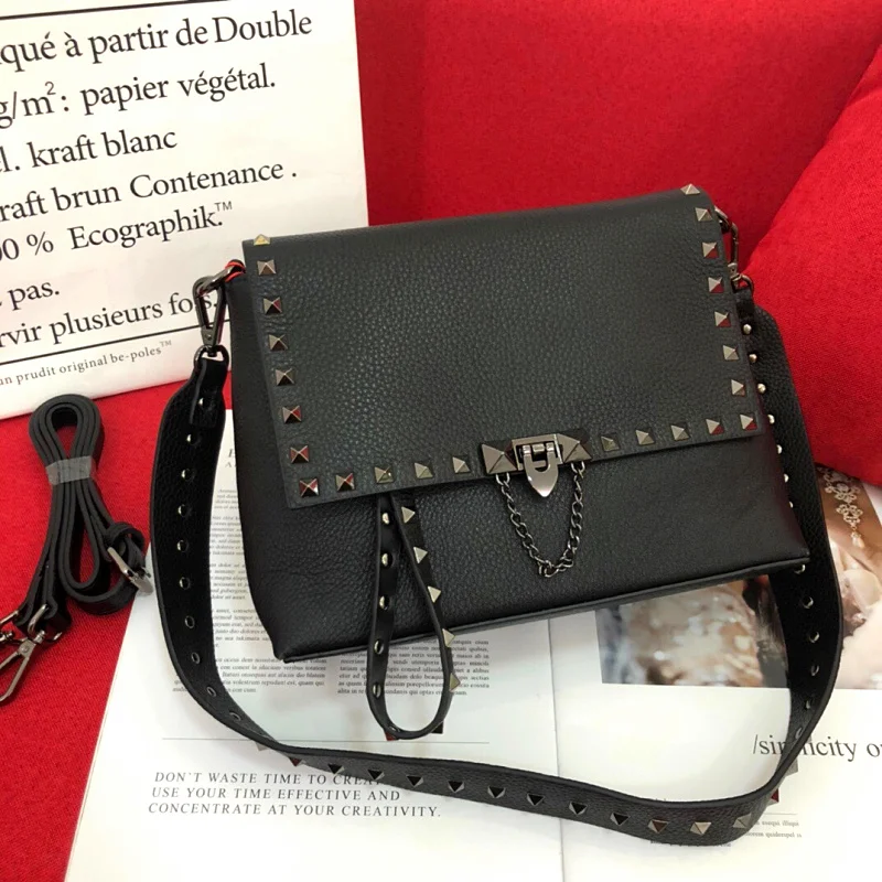 

Women Genuine Leather Handbag Fashion Luxury Shoulder Bag Chain Rivet Crossbody Bag Designer Brand Rockstud Spike lady Flap