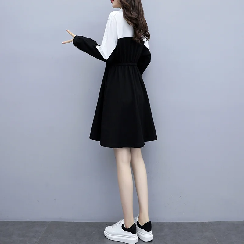 5XL большой плюс размер черный белый свитер Спортивное платье для женщин с длинным