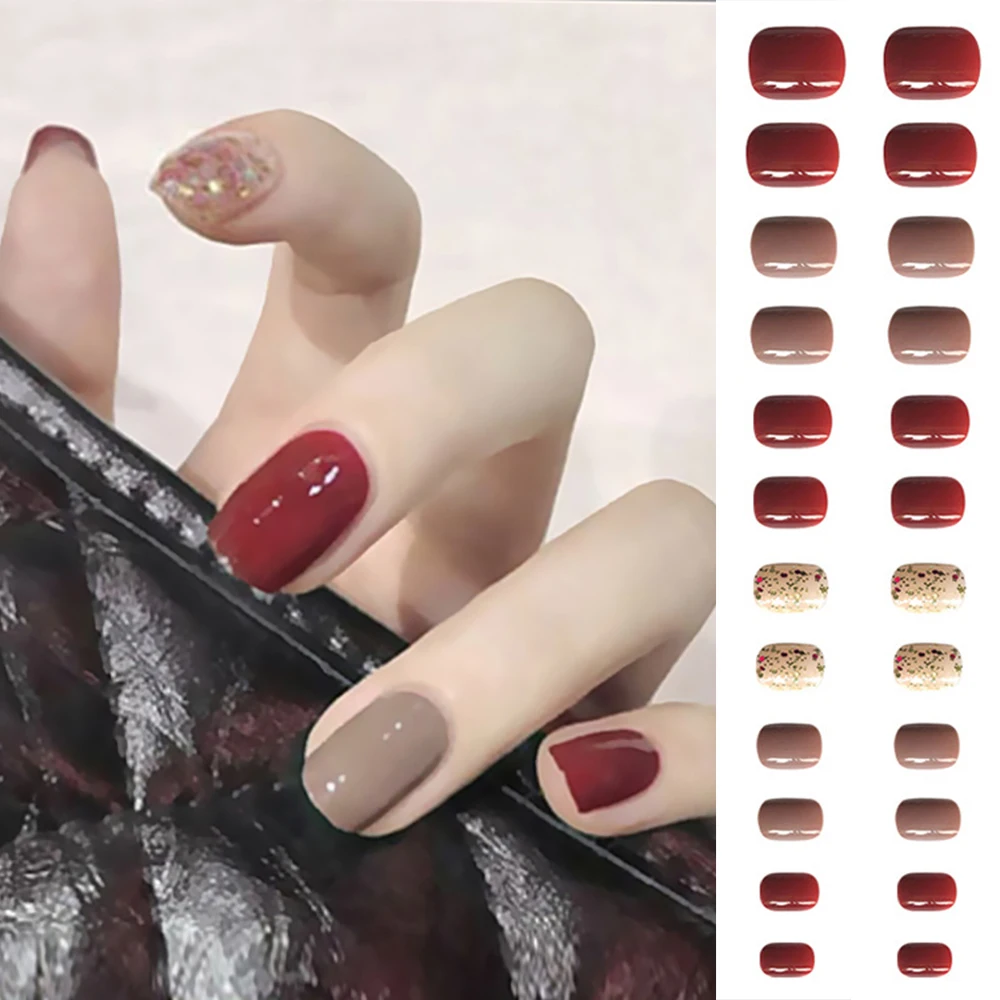 

24Pcs/box Full Cover Detachable Short False Nails Glitter Fake Nails with Jelly Glue