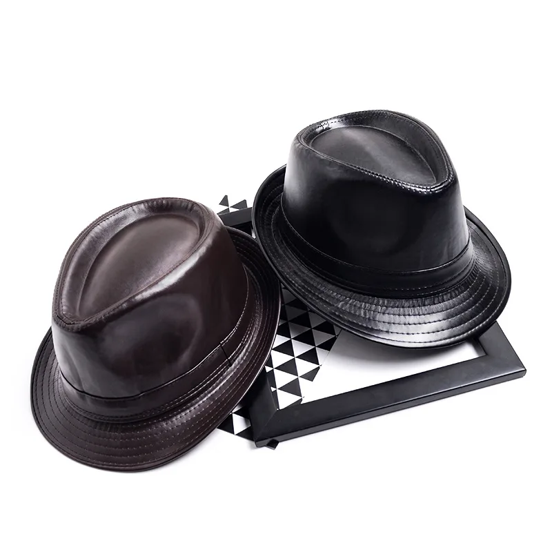 Мужская шляпа из искусственной кожи в стиле панк классическая лакированной для