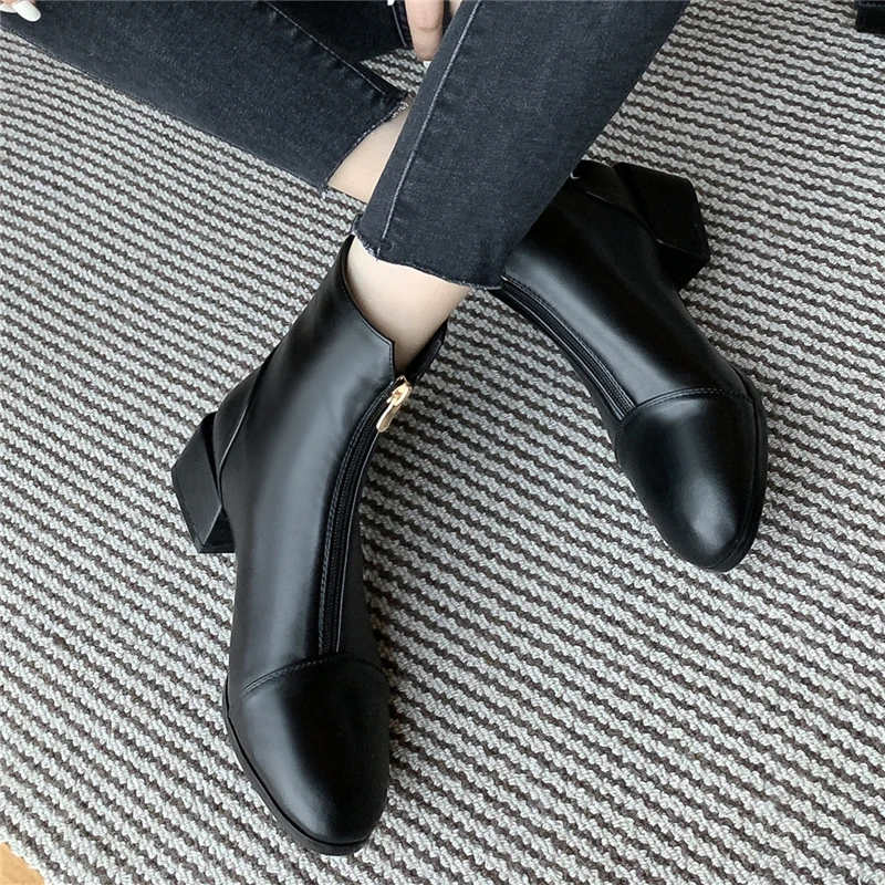 

COVIBESCO Autumn Winter Concise Women Front Zipper Ankle Boots New Shoes Woman Fashion New Casual Office Lady Thick Heels Boots