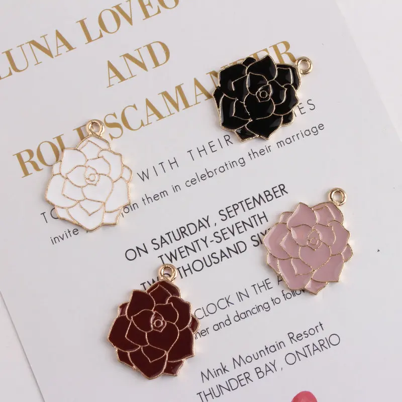 

10PCS/Lot KC Gold Color Tone Flower Charm Pendants Alloy Metal Enamel Charms For DIY Jewelry Making 20*27mm