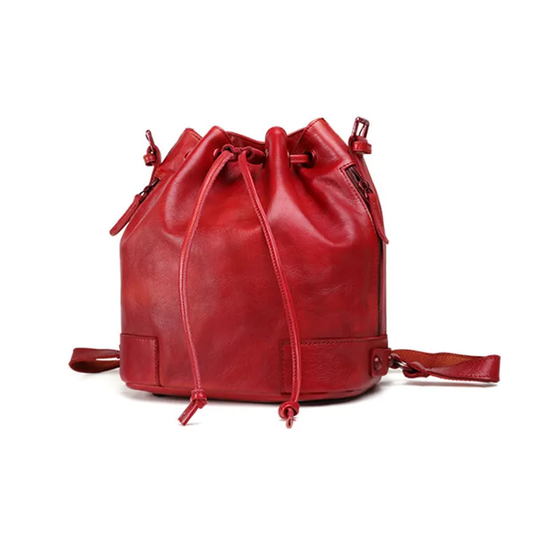 Pyaterochka Cow Leather Bucket Bags Ladies Messenger Bag Fashion Women Brand String Back Pack Open Pocket | Багаж и сумки
