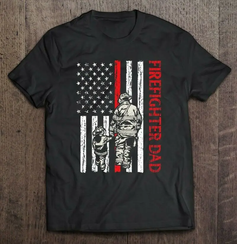 

Firefighter Dad Fireman Usa Flag Thin Red Line Father Son T-Shirt tshirt trend