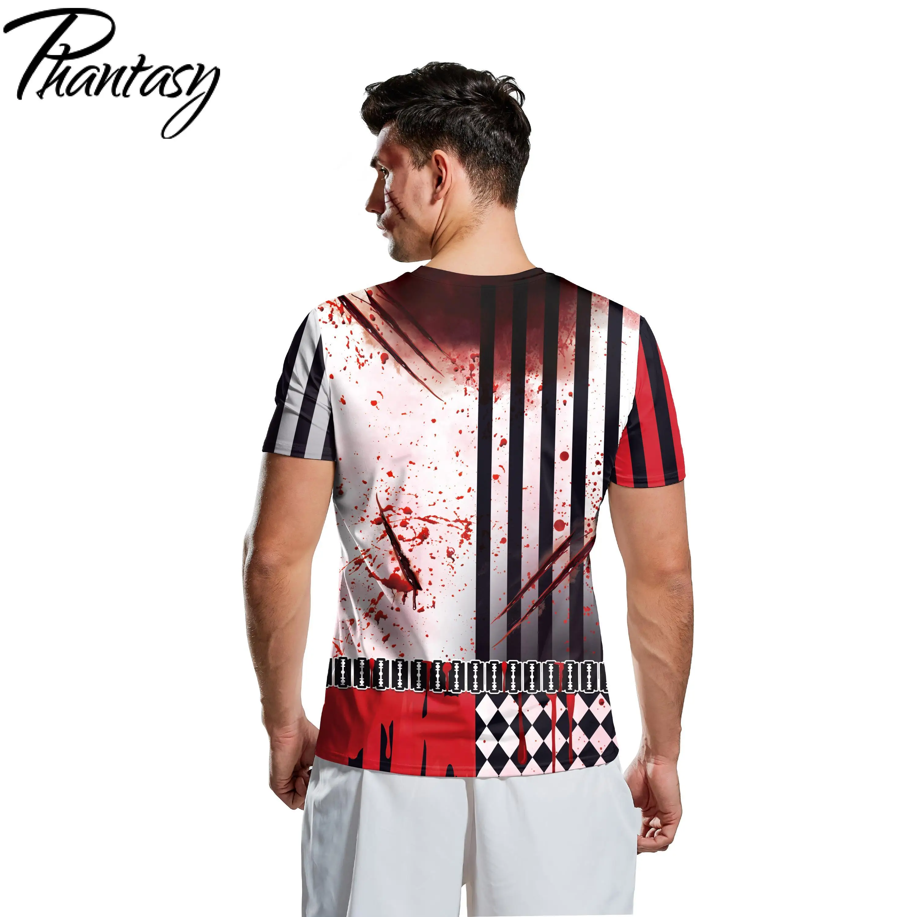 Мужской костюм для косплея Phantasy футболка с забавным цирковым принтом на Хэллоуин