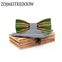 2020 paisley 3d green wooden bow tie silk handkerchief cufflink brooch set for mens wedding novelty accessory ties and box