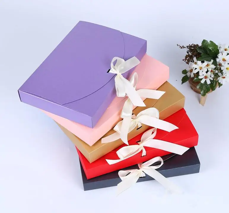 

200pcs 26x17.5x3.5cm Large Gift Box Cosmetic Bottle Scarf clothing Packaging Color Paper Box with ribbon Underwear packing box