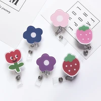 kawaii strawberry shape rose flower cute retractable badge reel clip lanyard for school students girls hang id card holder fruit