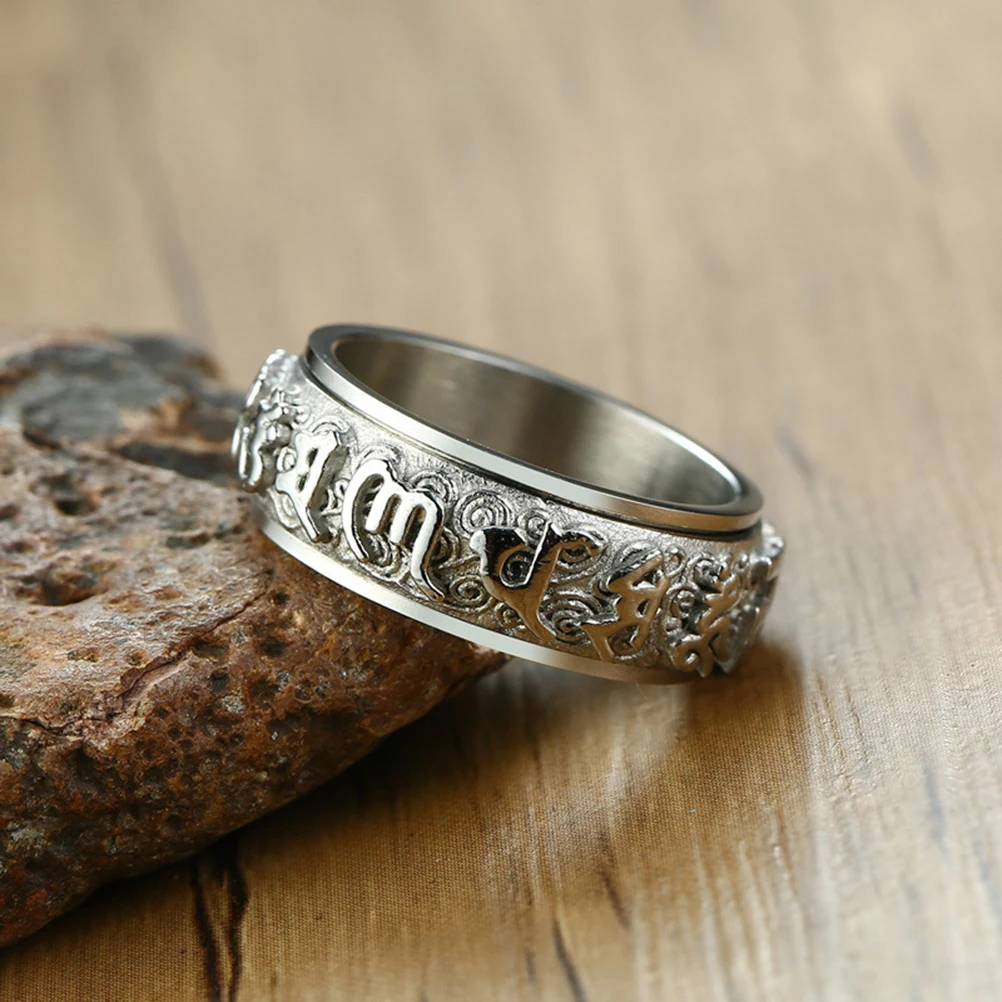 Вертушка буддийское религиозное кольцо титановое стальное на палец буддистское