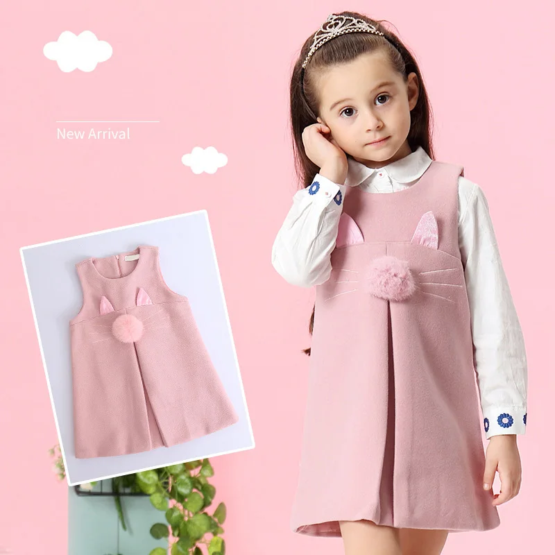 Платье для девочек 2020 новые осенние повседневные Стиль одноцветное платье