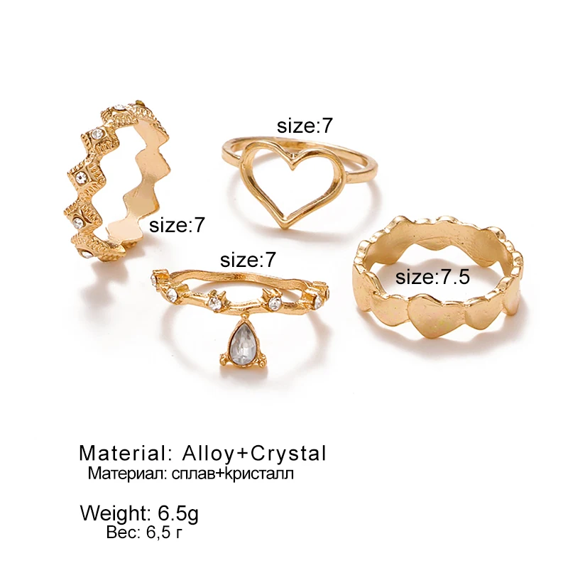 

ZOVOLI Bohemian Vintage Crystal Love Rings Set For Women Girls Pearl Gold Color Love Cross Chain Finger Rings Jewelry Party 2021