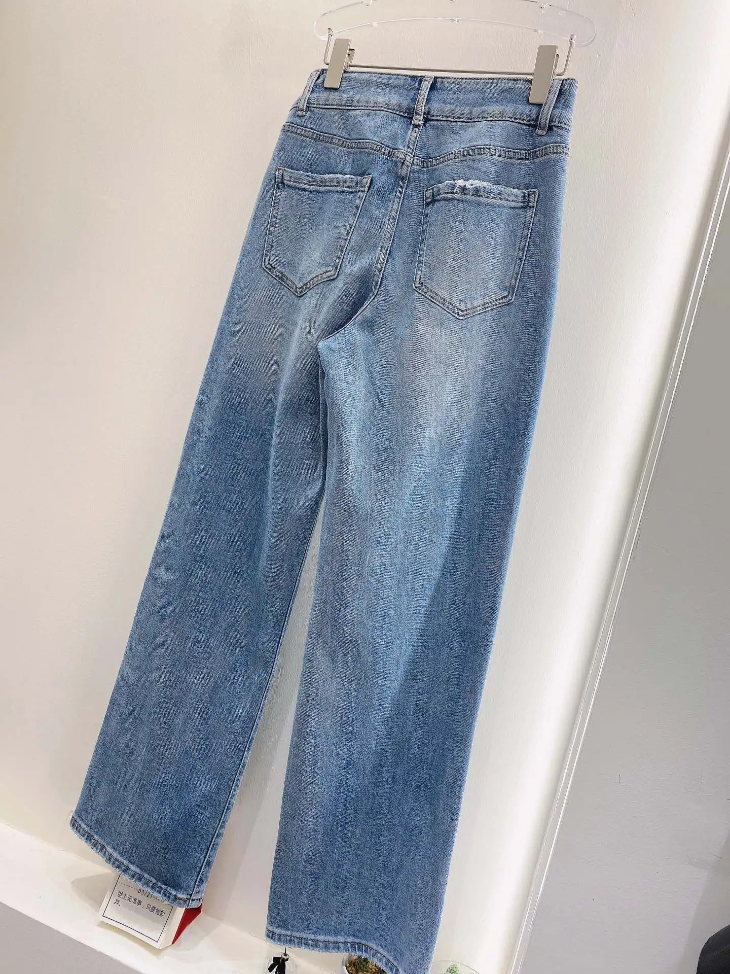 new women fashion 2021 loose high-waisted wide-leg jeans with diamonds 0401