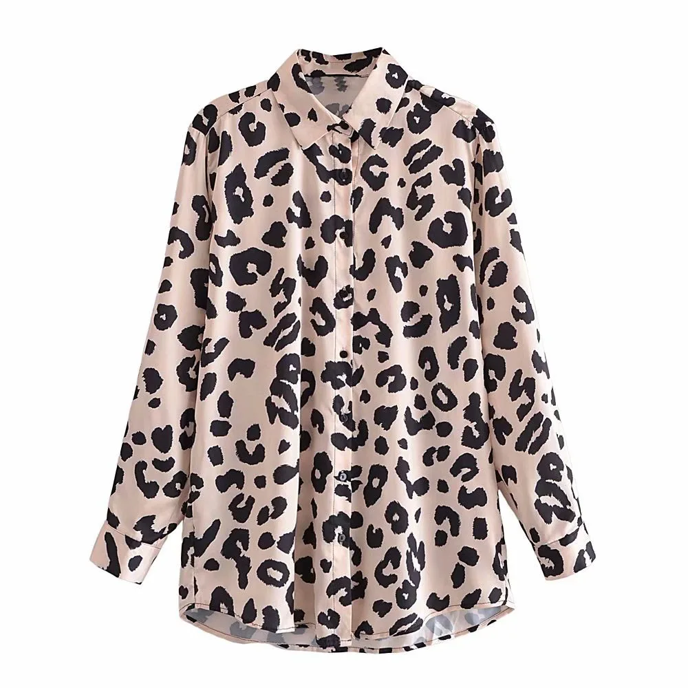

Женская свободная рубашка DiYiG, рубашка в британском стиле с лацканами и длинным рукавом, с леопардовым принтом, Новинка осени 2021