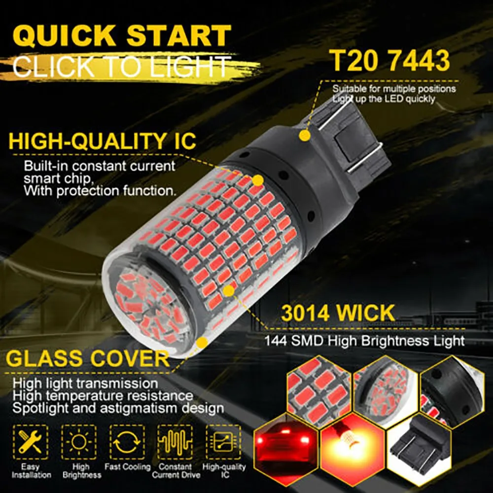 

7440 7443 T20 LED 144SMD Light Bulbs Brake Parking Tail Car Decor High Quality 3014 LED 12V DC