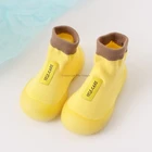 Носки-носки для малышей, Нескользящие, на резиновой мягкой подошве, вязаные, Нескользящие, махровые, толстые, для новорожденных, тапочки, желтые