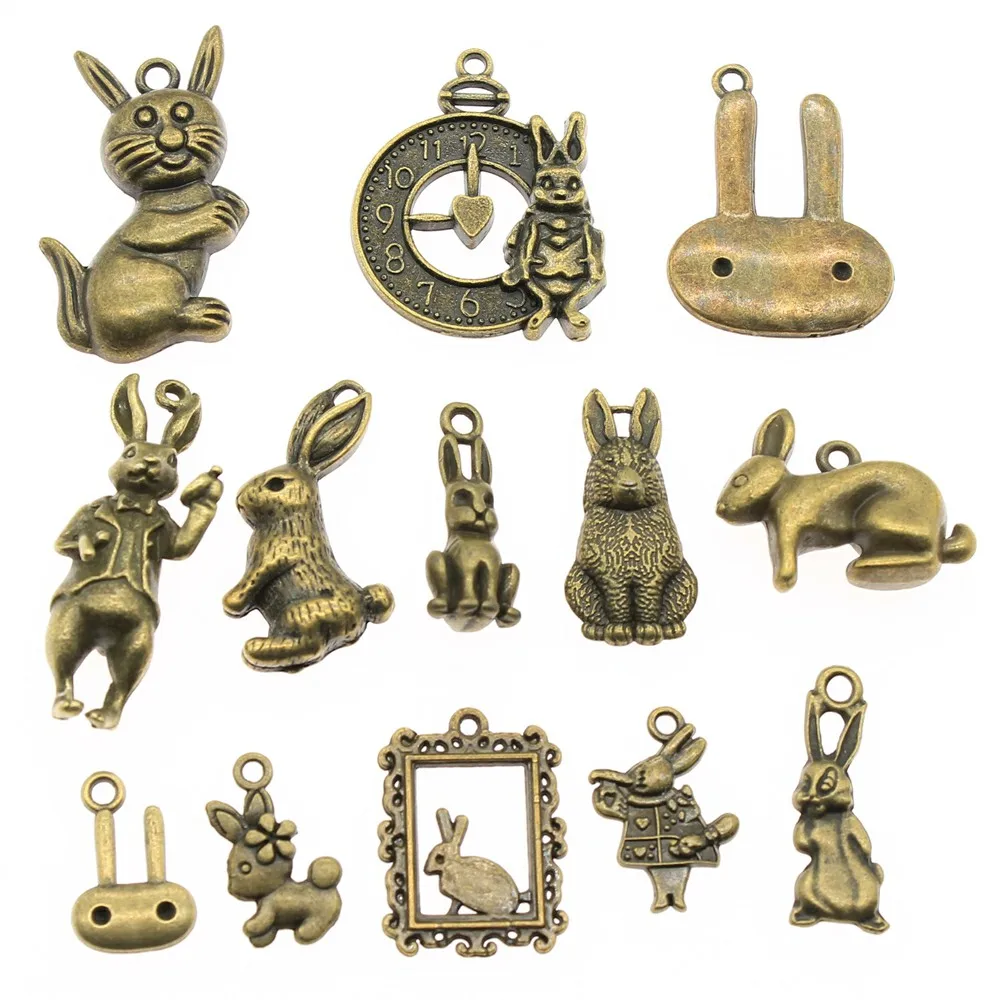 

WYSIWYG 40g Antique Bronze Color Zinc Alloy Random Mix Styles Rabbit Charms DIY Handmade Craft For Jewelry Making