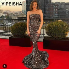 Yipeisha vestidos de baile con lentejuelas sin tirantes, tren de barrido, brillante, vestido sexi largo de sirena, vestido de fiesta de noche de talla grande (1)