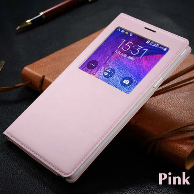 Роскошный чехол-книжка из искусственной кожи с окошком 5 цветов для Samsung Galaxy Note 4