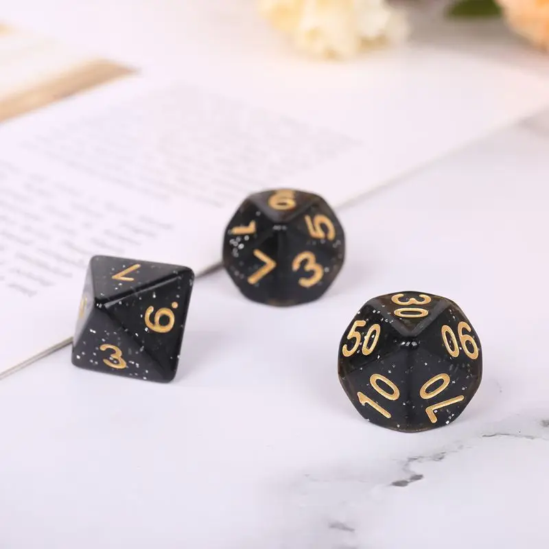 7 шт./компл. акриловые многогранные кости для настольной игры D4-D20 Вечерние игры черные игральные кости