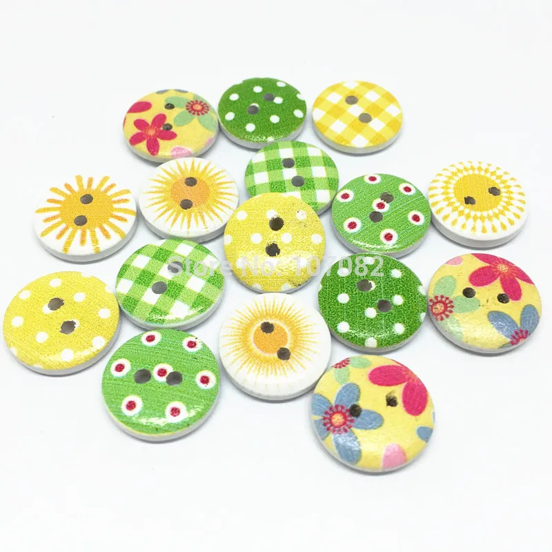 

100pcs Mixed Green Yellow Mix Wooden Buttons 15mm 2 Holes Round DIY Button Embellishments For Scrapbooking Sewing Cardmaking