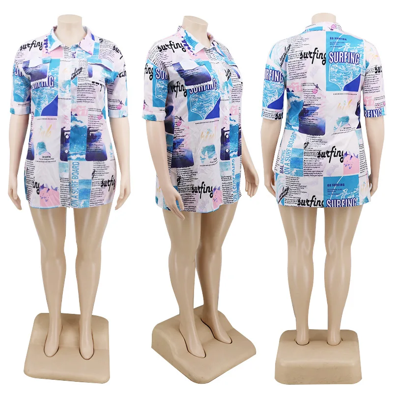 

European fashion letter printed loose women's shirt summer Lapel short sleeve LARGE T-SHIRT