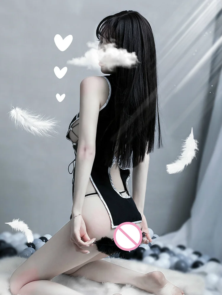 

Sexy Babydoll Qipao Hollow Out Cheongsam Dress Temptation Uniform Side Split Strap Lingerie Panties Sleepwear Lenceria Mujer