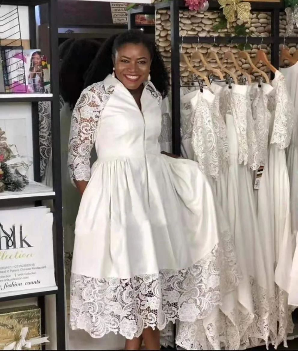 

New Style African Women's Dashiki Ball gown Party Cotton Fabrics Lace Dress Size M- XXL High Material