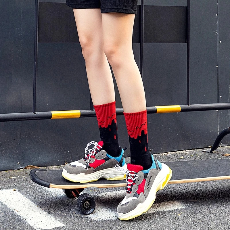 Hot Fashion Men and Women Socks Cotton Color Black Magma Harajuku Cute Funny Happy Skateboard Original Hip Hop Girls Tube | Мужская