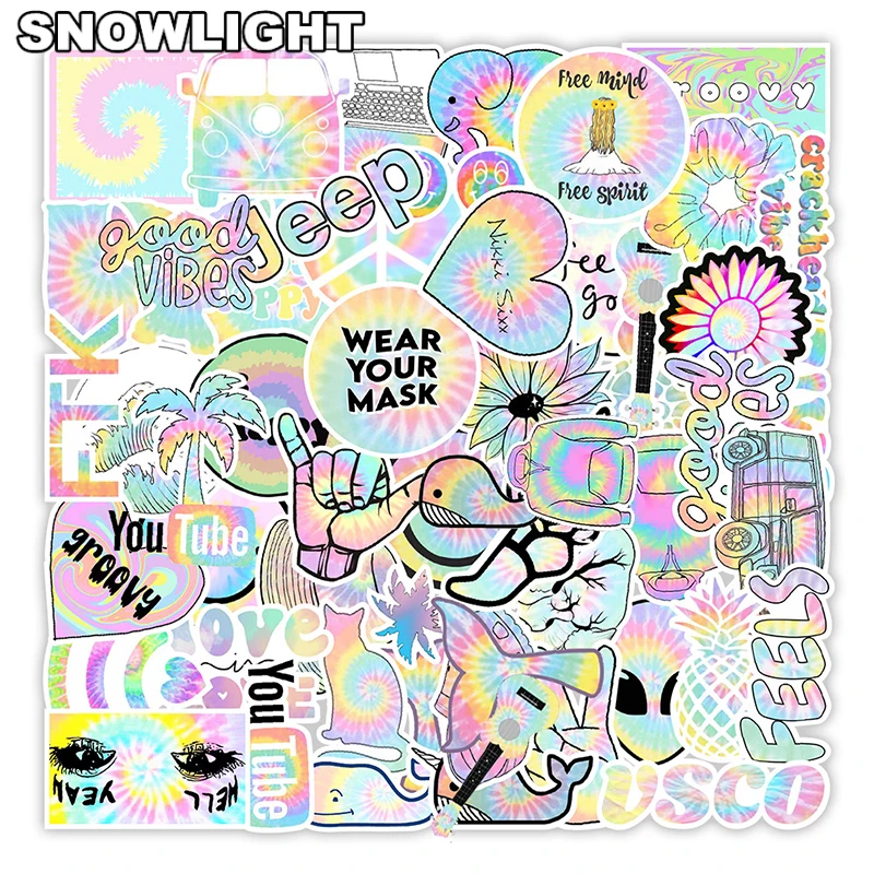 10/50pcs/set Cartoon Gradient Laser Reflective Graffiti Stickers For Laptop Diy Luggage Mixed Phone Case Helmet Skateboard Kids
