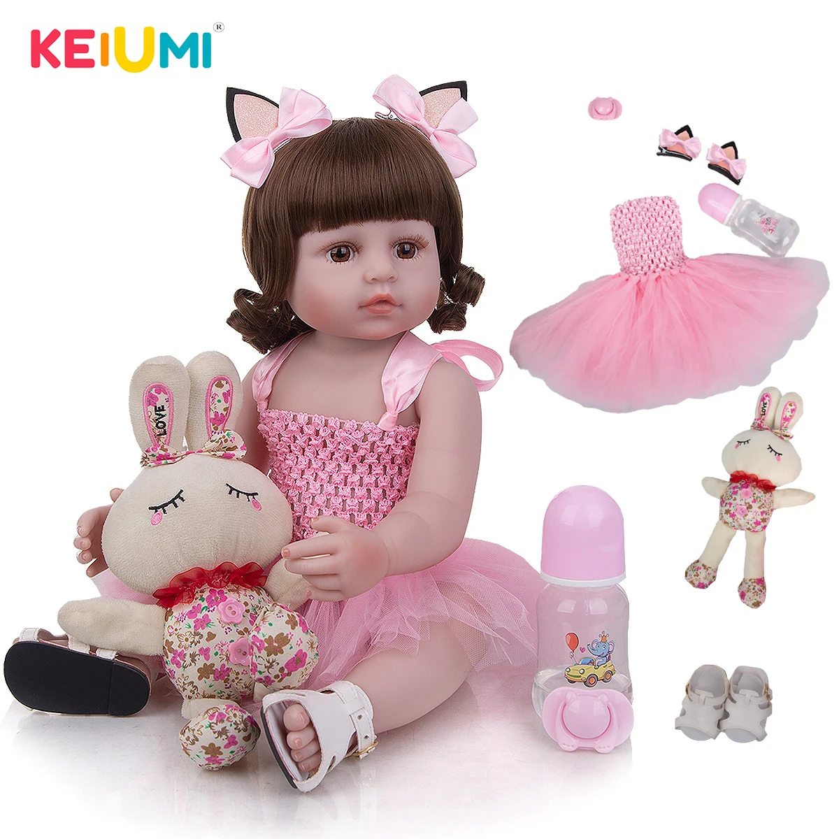 KEIUMI 22 дюймов прекрасный Reborn Baby Doll полный силиконовые мультфильм Bebe куклы для