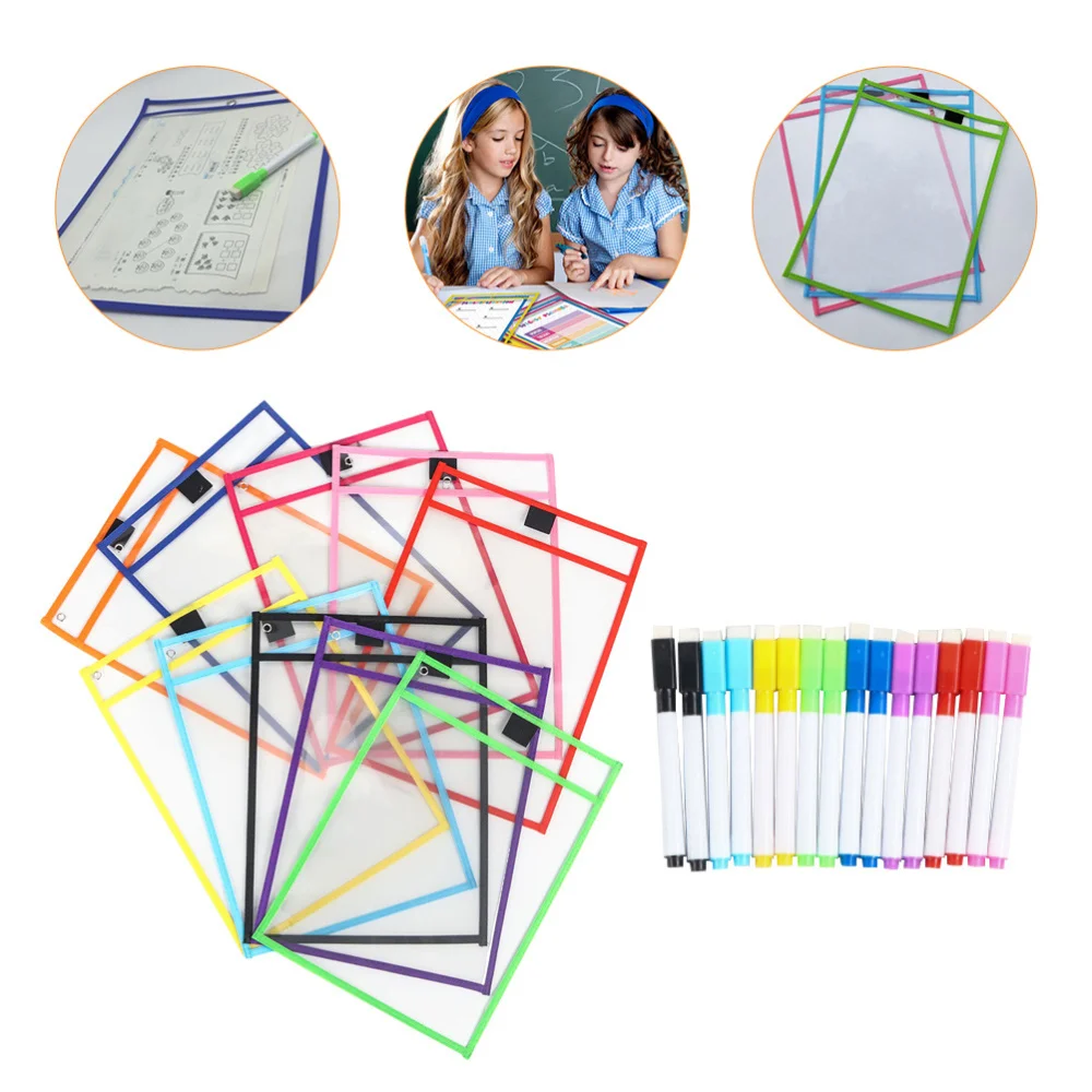 

Children Stationery Supplies Dry Erase File Pockets with Pens (Random Color)