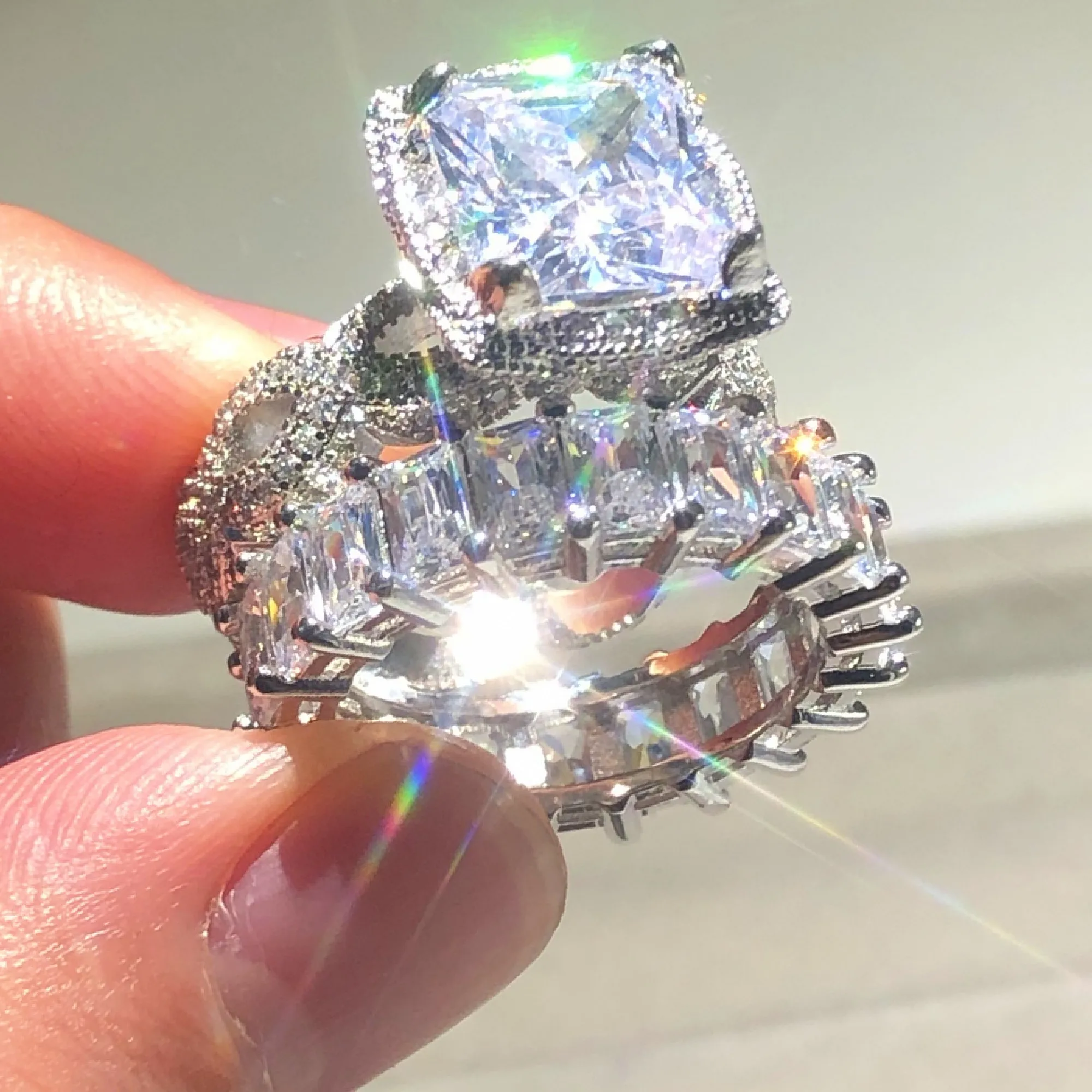 Оригинальный 925 Серебряные кольца для женщин четыре когти квадратной формы