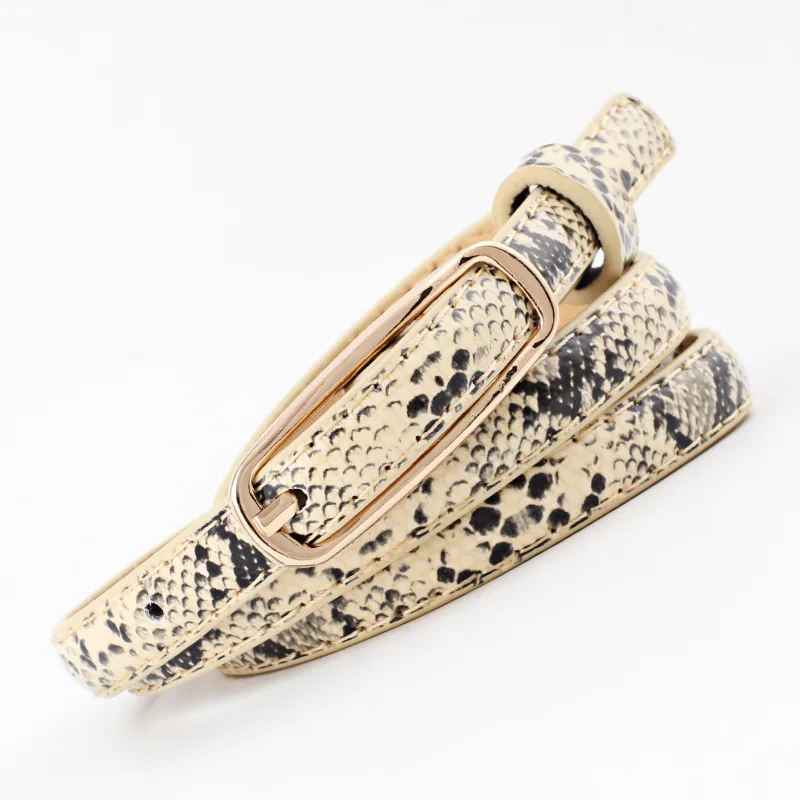 1 см широкий черный белый Змеиный узкий PU кожаный женский ремень Золотой