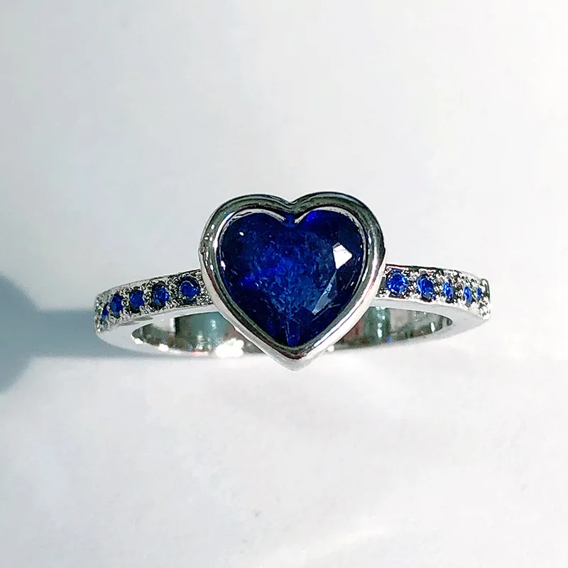 

Grace Silver Colour Ring Creative Heart Shape Blue Gem Ring Wedding Engagement Party Banquet Cocktail Anniversary Gift Ring