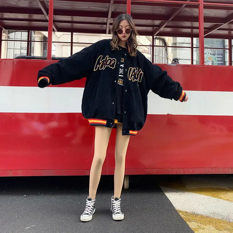 

Embroidered baseball suit female student Korean style loose coat female tide Joker cool tide retro Hong Kong style large size