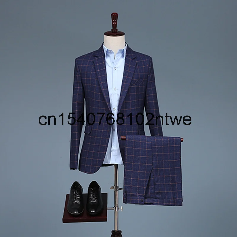 

Новинка 2021, мужской деловой костюм для отдыха, британский клетчатый костюм, облегающий костюм, мужской костюм для выступления