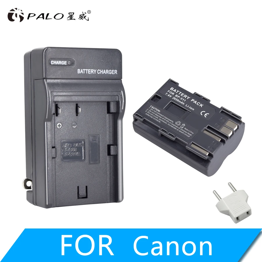 1PCS and charger PALO 2650 мА/ч, 7,4 V BP-511 BP-511A BP 511A для Камера Батарея BP511 BP 511 для цифровой однообъективной зеркальной камеры Canon EOS 40D 300D 5D 20D 30D 50D 10D G6 L10 - Цвет: 1PCS and charger