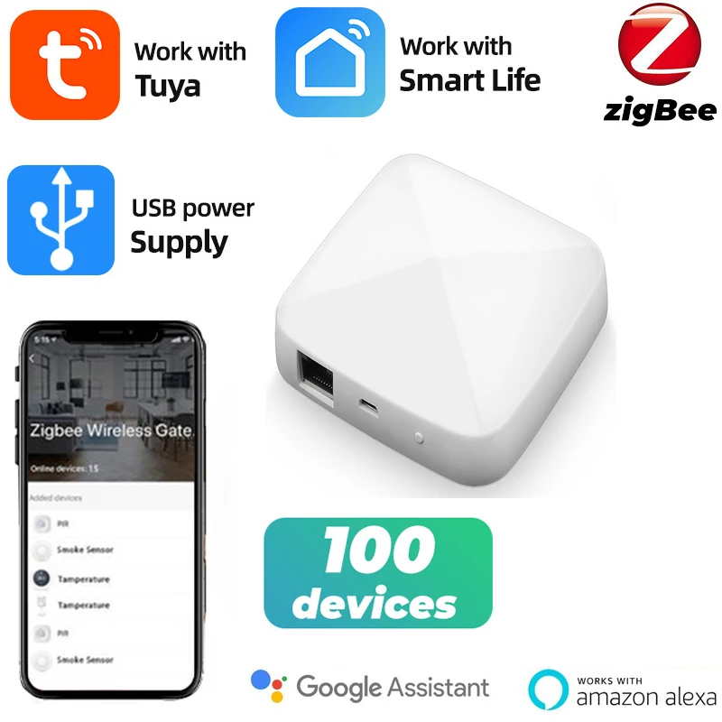 

Умный мост шлюза Tuya Zigbee 3,0 для умного дома, проводной хаб с дистанционным управлением через приложение Smart Life, работает с Alexa Google Home