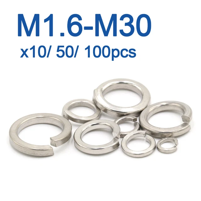 10/ 50/ 100pcs spring split lock washer elastic gasket m1.6 m2 m2.5 m3 m4 m5 m6 m8 m10 m12 m16 m24 m27 m30 a2 stainless steel