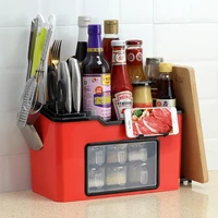 large capacity seasoning storage box floor mounted kitchen tools spice organizer multi function shelf with phone stand rack