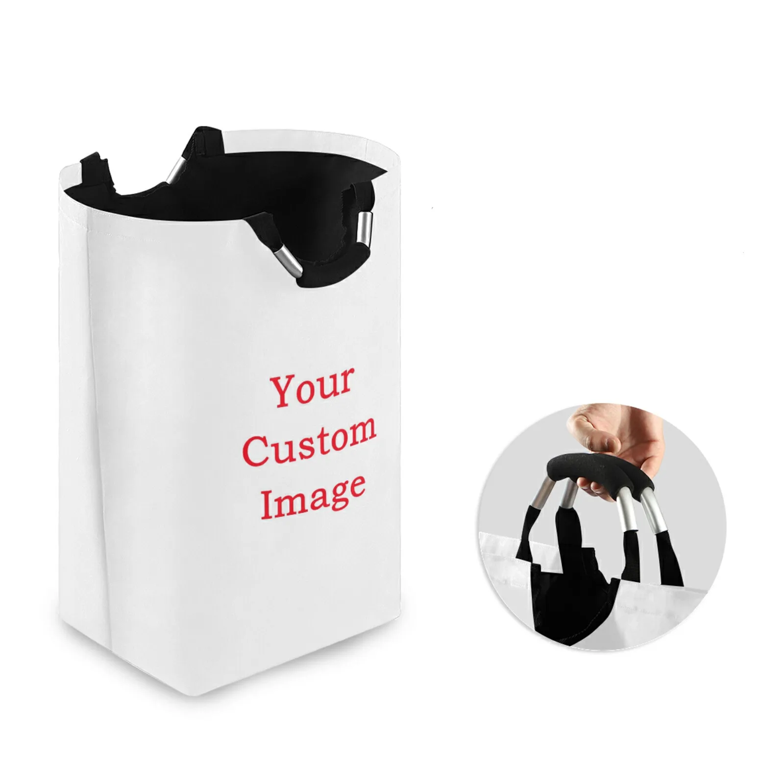 

Personalized Custom Pattern Laundry Bag For Dirty Clothes Hamper DIY Oxford Cloth Foldable Laundry Basket With Aluminum Handles