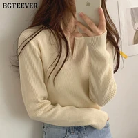 bgteever chic v neck basic women knitted tops sweater 2020 autumn winter long sleeve stretched slim female pullover sweaters